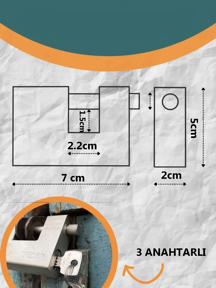 Transformacion Çelik Kayar Milli Asma Kilit 70 MM 3 anahtarlı Sonax Design 721041