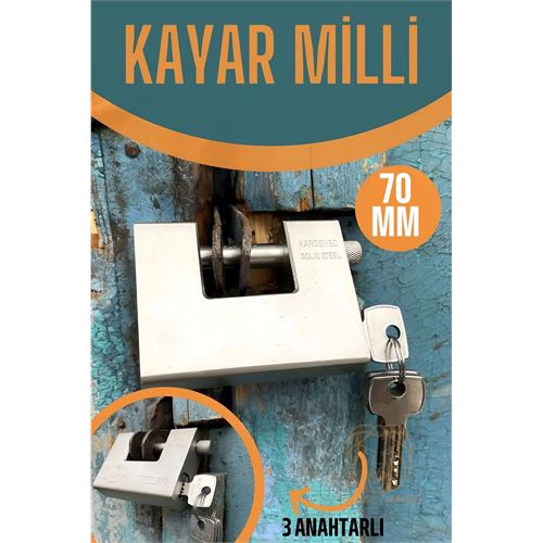 ModaCar Çelik Kayar Milli Asma Kilit 70 MM 3 anahtarlı Sonax Design  