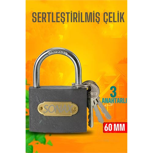 ModaCar Çelik Asma Kilit 60 MM 3 anahtarlı Sonax Design  