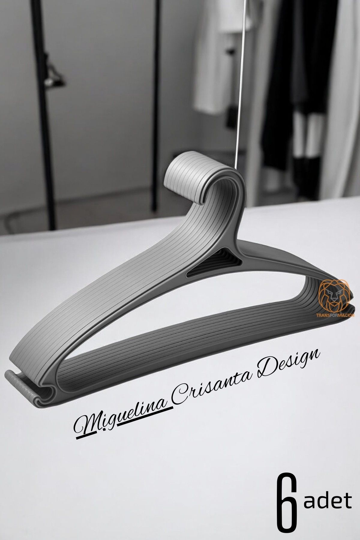 Tasarım Askı Seti 6 ADET Elbise Askısı M.Crisanta GRİ 