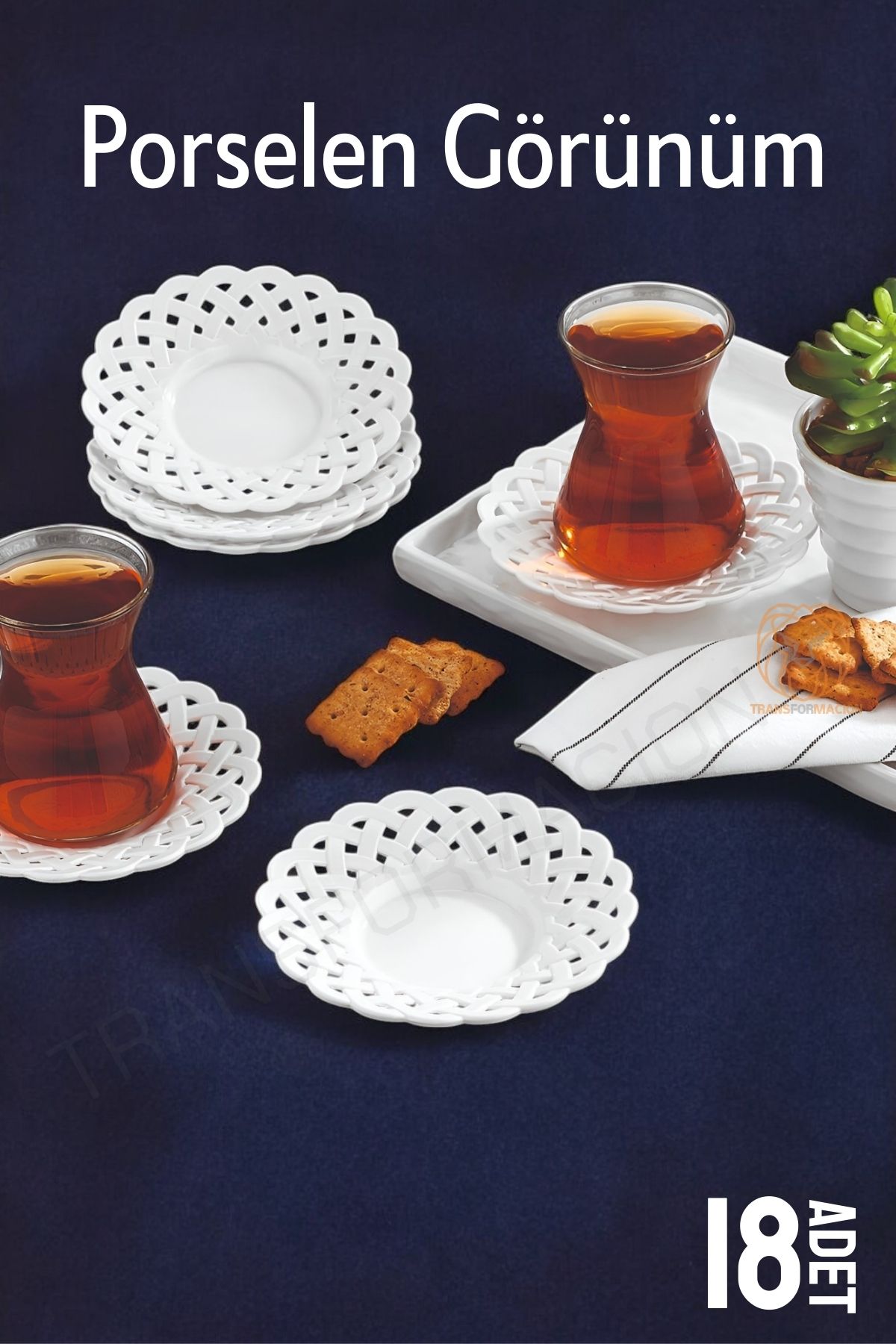 ModaCar Çay Tabağı Porselen Görünüm 18 Adet Tabağı Seti Seti  