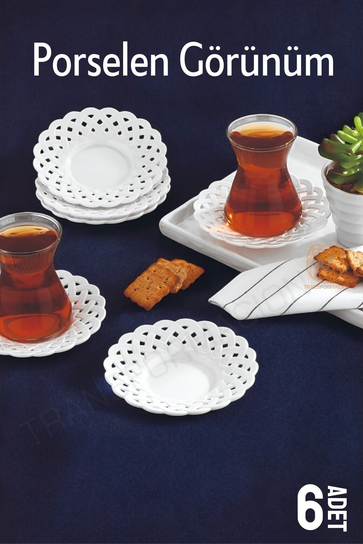 ModaCar Çay Tabağı Porselen Görünüm 6 Adet Tabağı Seti Seti  