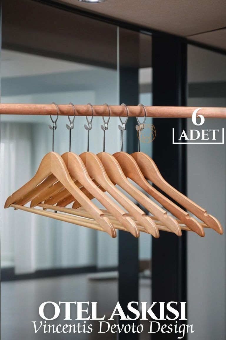 ModaCar Otel Tip Askı 6 lı Set Ahşap Vincentis Devoto Design 