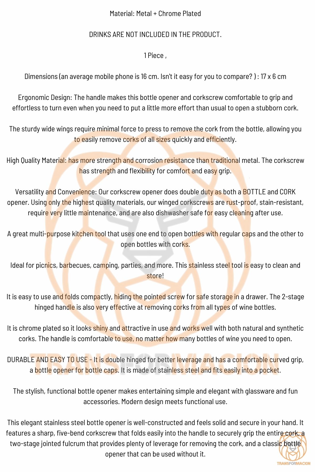 Tirbuşon Basınçlı Pratik Tirbuşon Şarap ve Şişe Açacağı Kolay Kullanım Çelik 721046