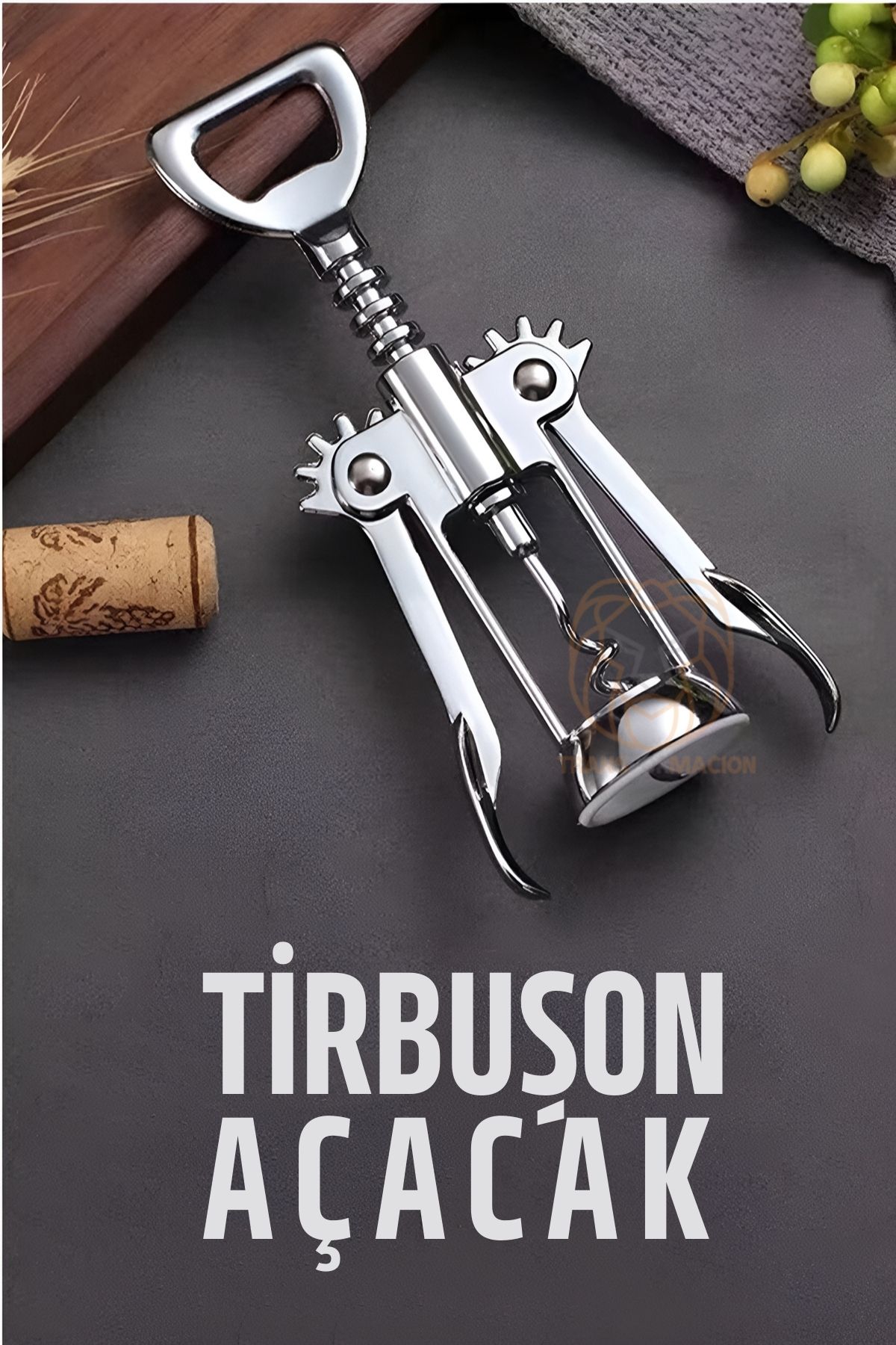 Tirbuşon Basınçlı Pratik Tirbuşon Şarap ve Şişe Açacağı Kolay Kullanım Çelik 721046