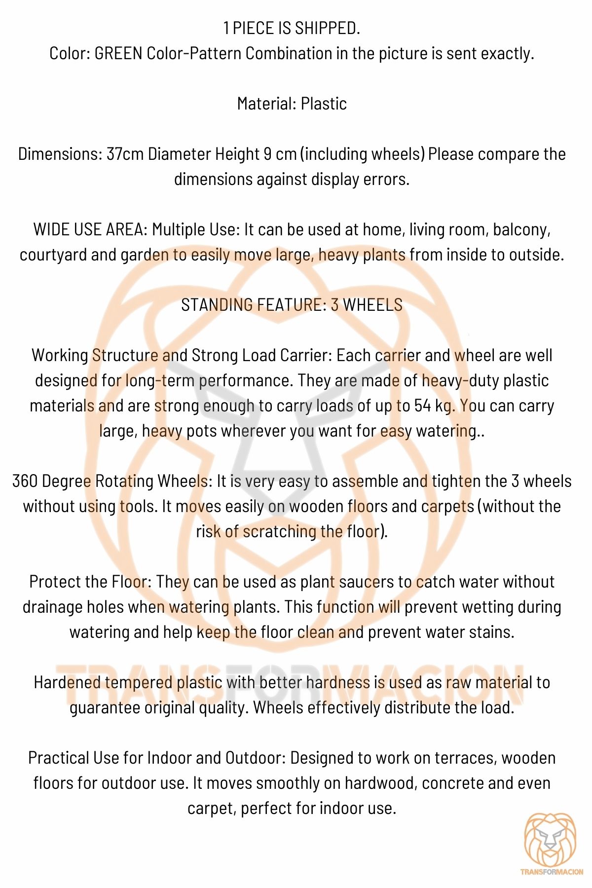 Tekerlekli Saksı Altığı 37 CM YEŞİL 721052