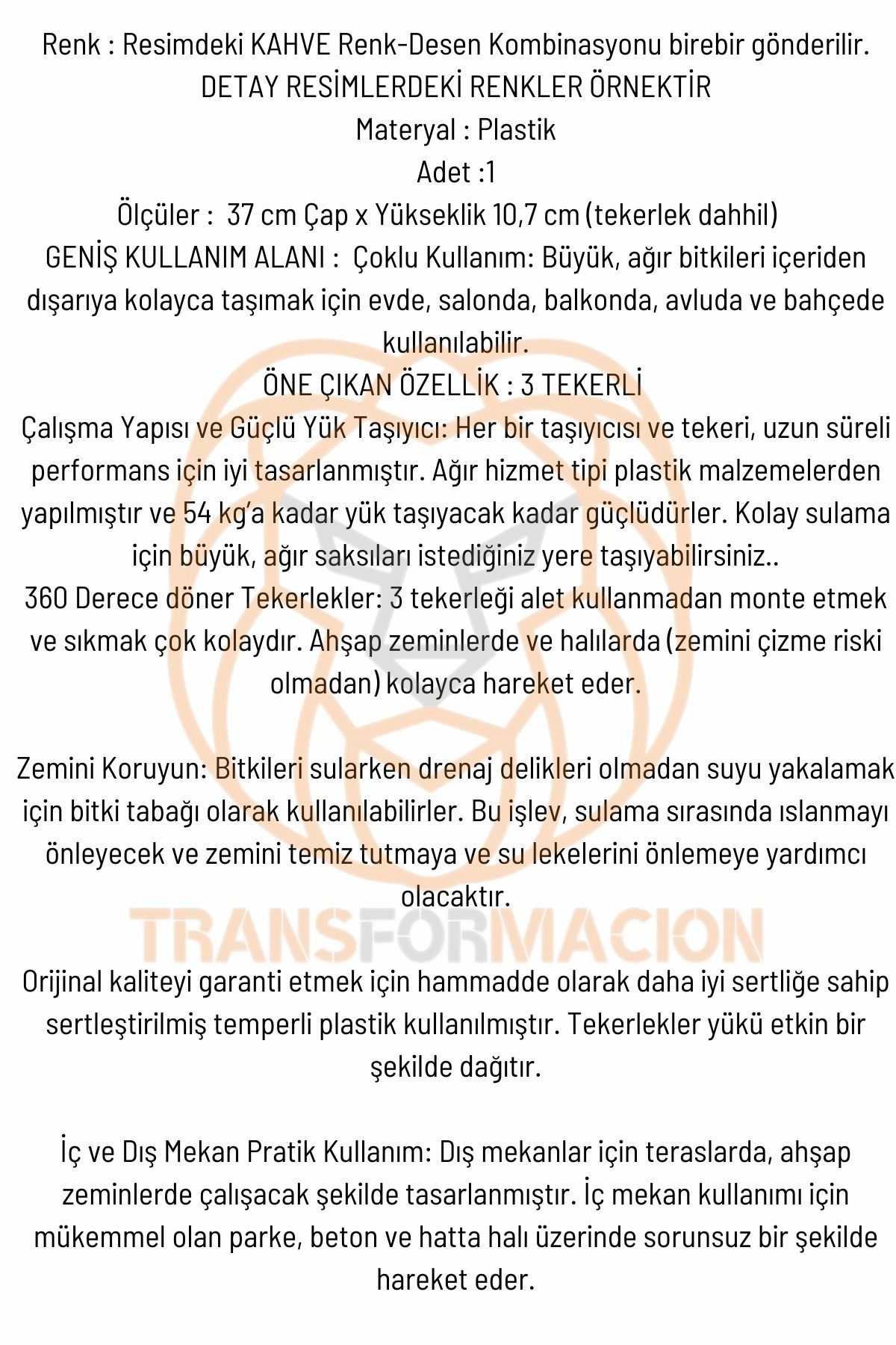 Tekerlekli Saksı Altığı 37 CM KAHVE 721053	