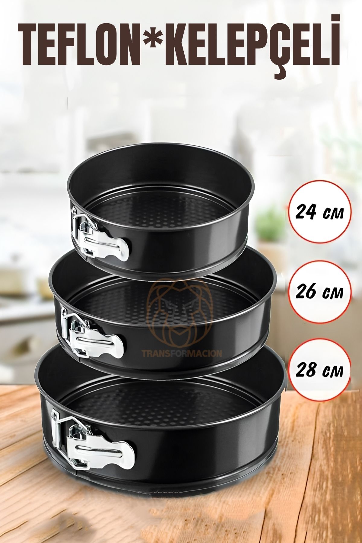 3 Boy Kelepçeli Kek Kalıbı 24-26-28 Cm Çoklu Kek Kalıbı Teflon 721074