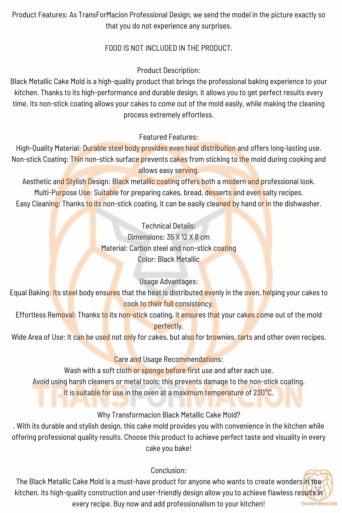 TransForMacion Teflon Ekmek Pişirme Kalıbı Evde Ekmek Yapımı Kalıbı 35 CM 719575