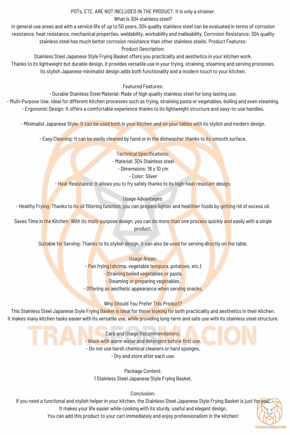 Kızartma Süzgeci Patates Kızartma Filtresi 304 Paslanmaz Çelik Mink Design 721078