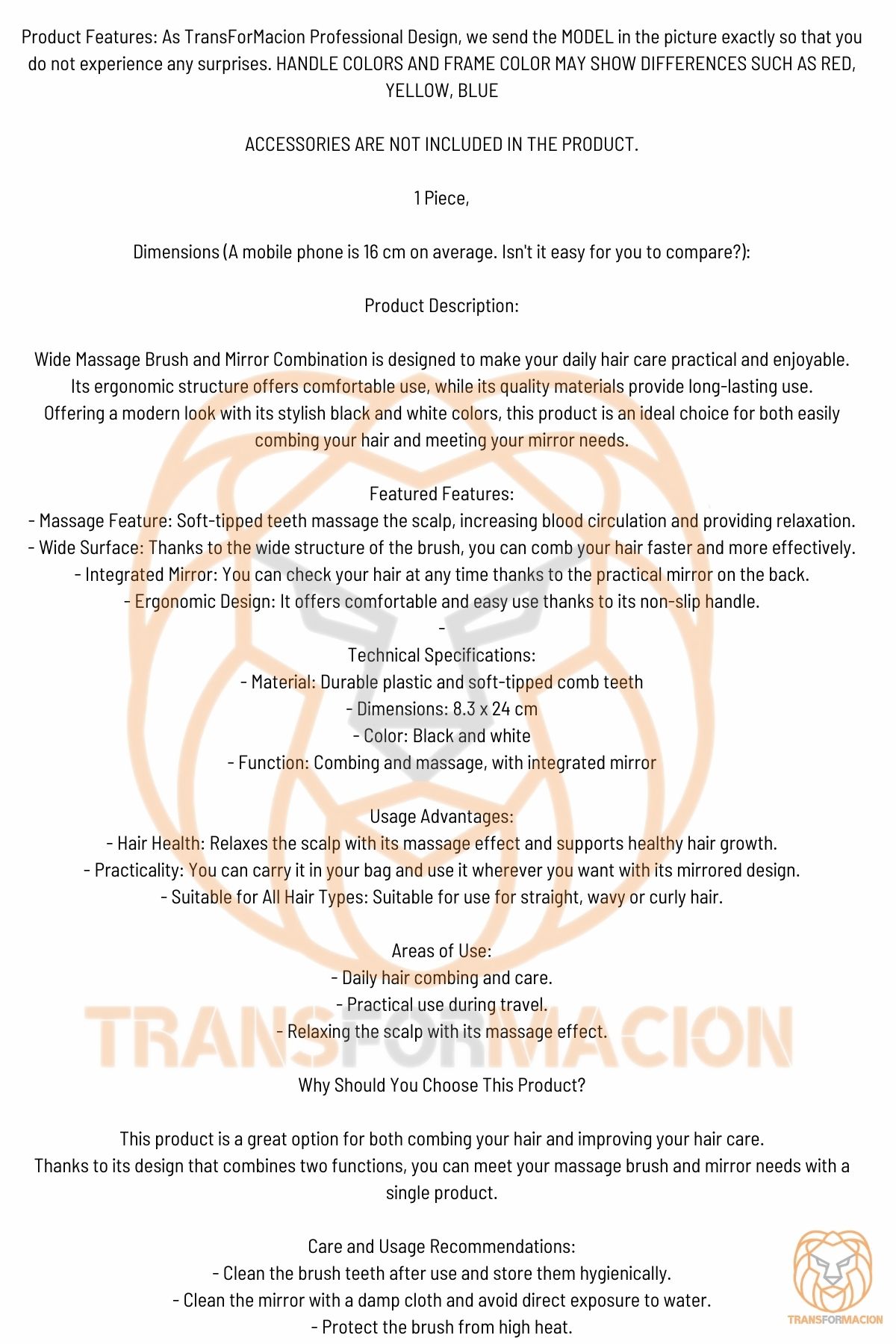 Transformacion Aynalı Tarak Hava Yastıklı Ergonomik Tarak 721082