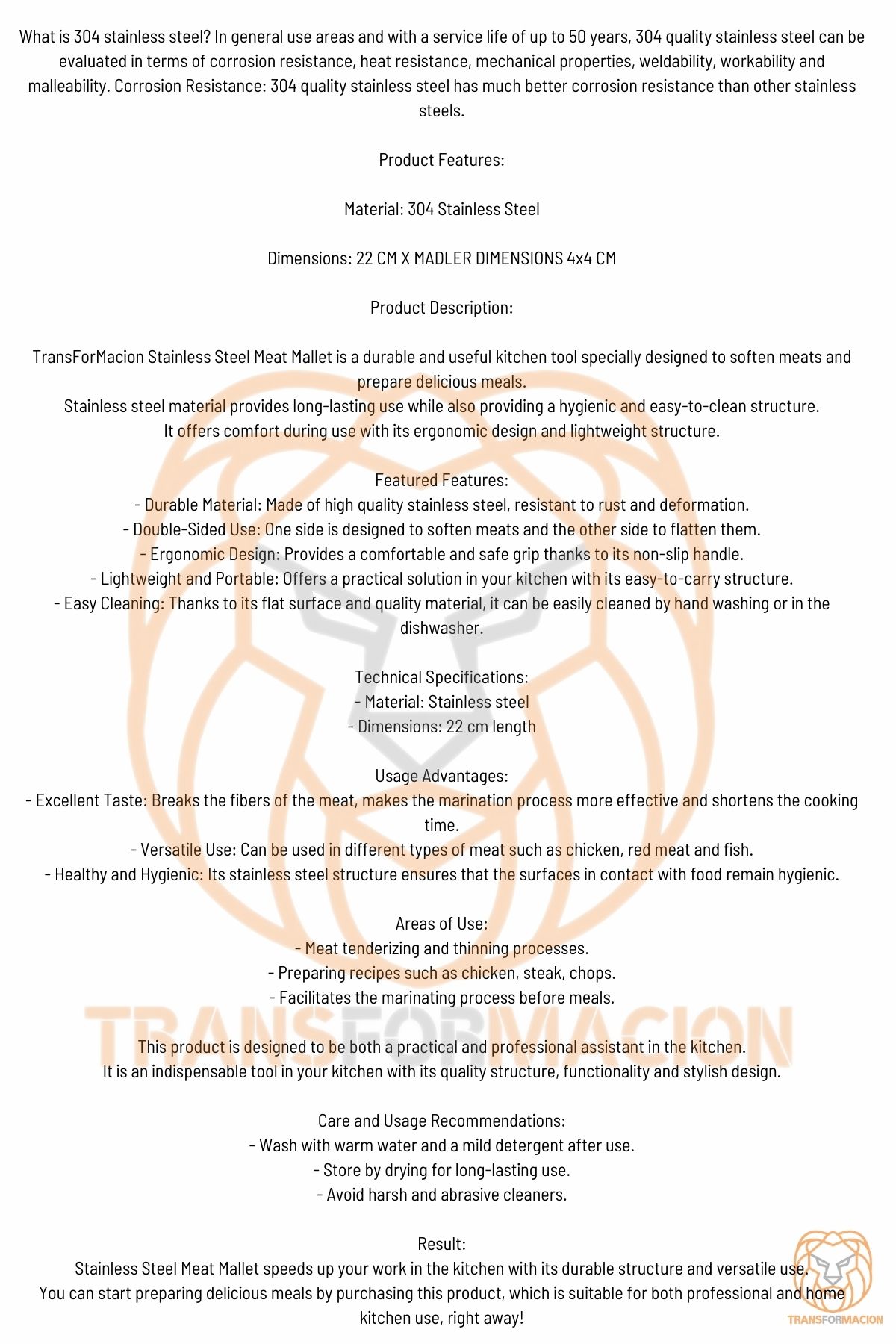 Et Tokmağı 2 Taraflı 304 Paslanmaz Çelik 721084