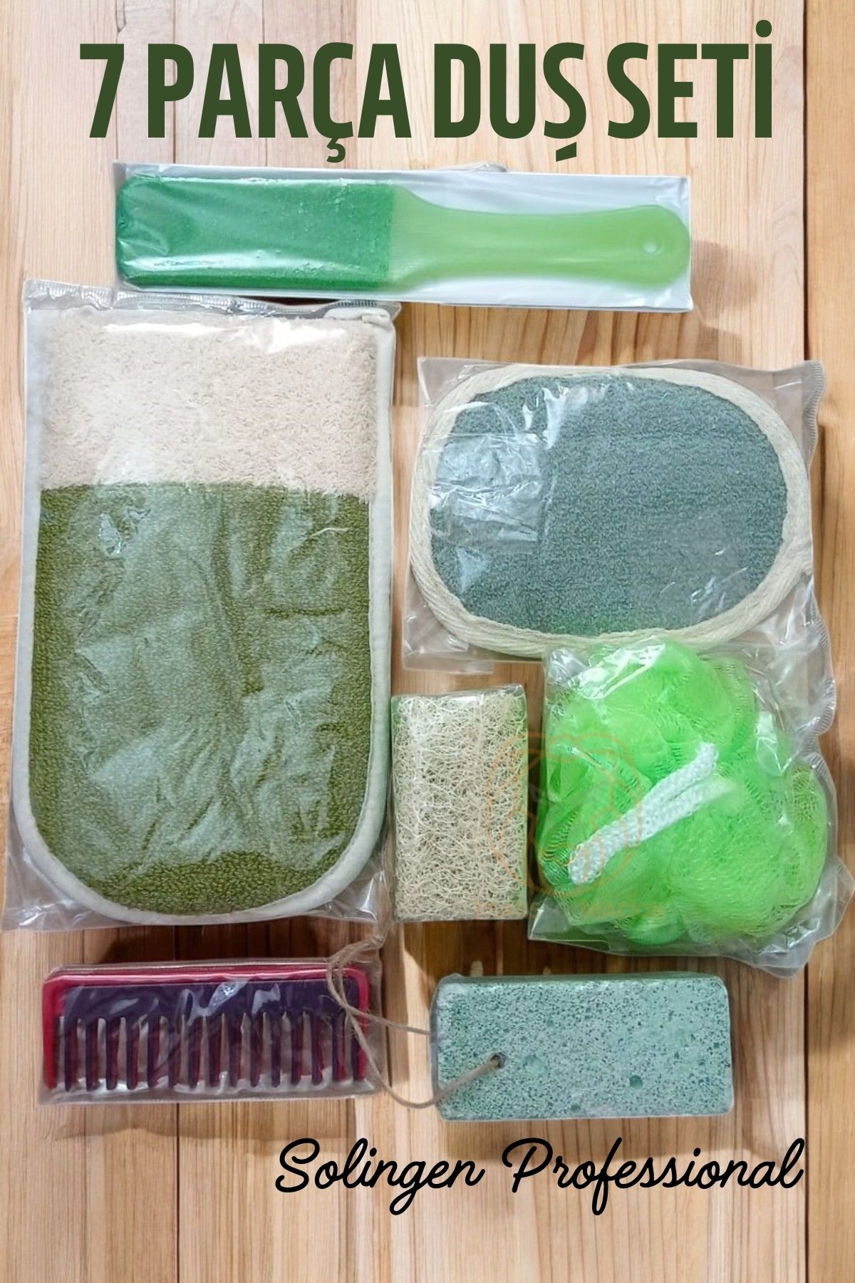 ModaCar 7 Parça Banyo Duş Seti Kese Lif Sabun Törpü Tarak Seti Solingen Professional 