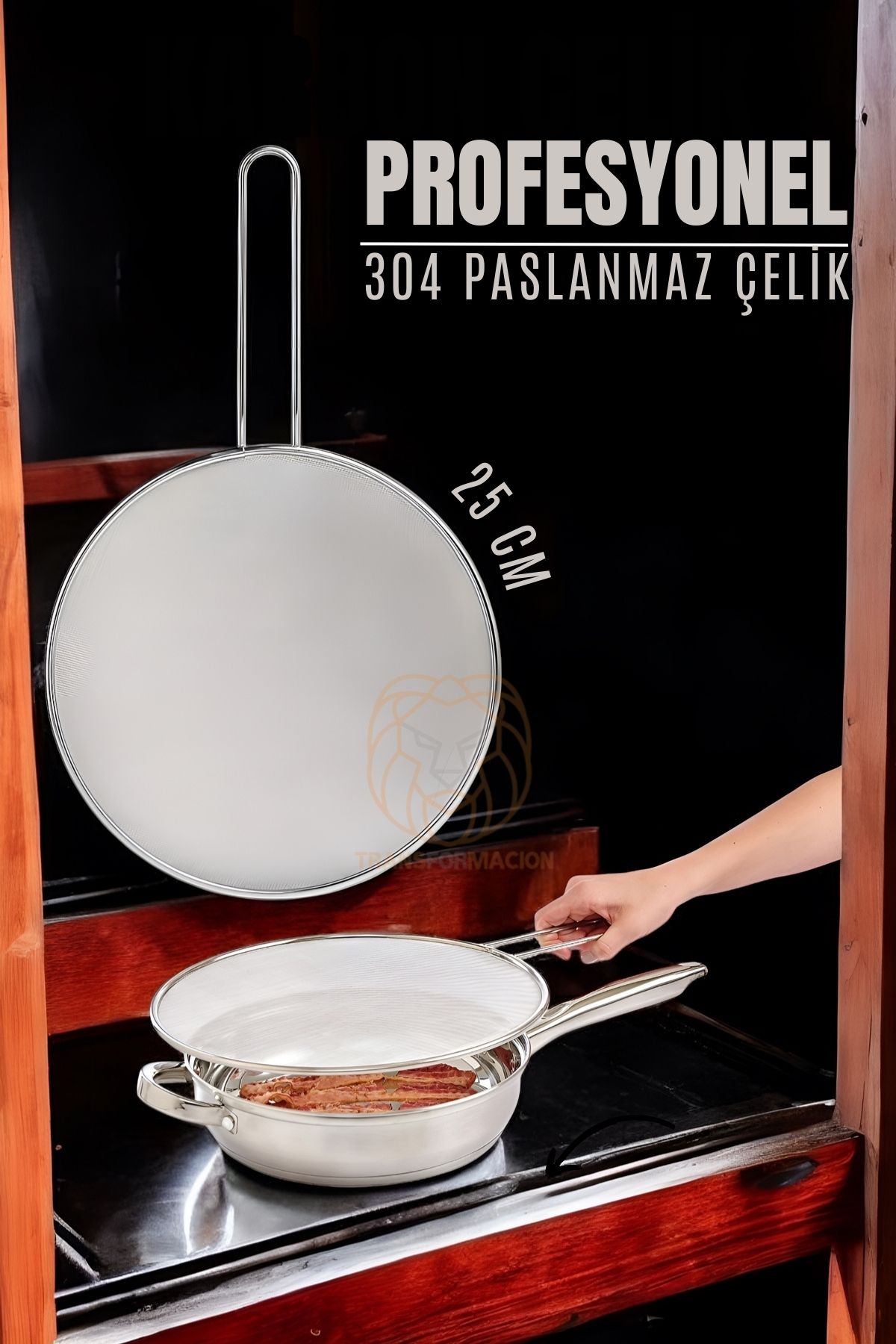 ModaCar Kızartma Yağ Sıçratmaz 25 CM 304 Paslanmaz Çelik Mink Design 