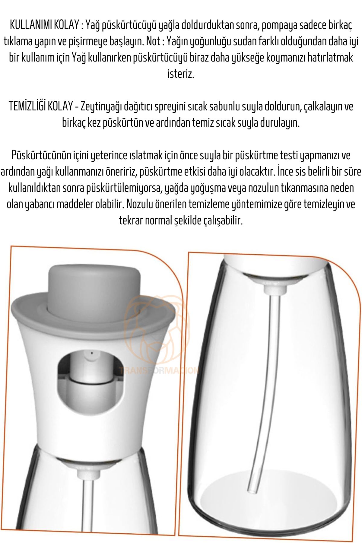 TransForMacion Yağ Püskürtücü Sprey Mini Hunili 220 ML Cam 721107
