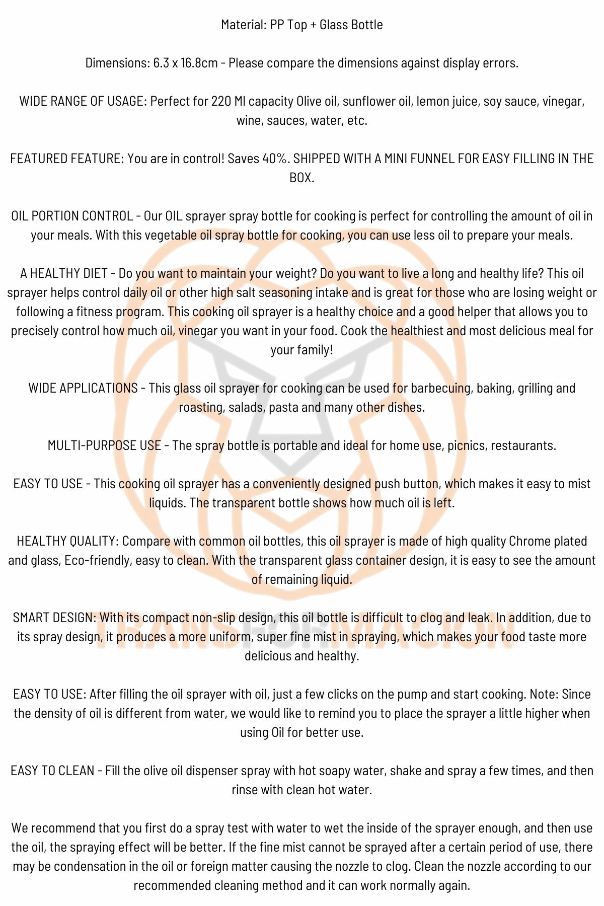 TransForMacion Yağ Püskürtücü Sprey Mini Hunili 220 ML Cam 721107