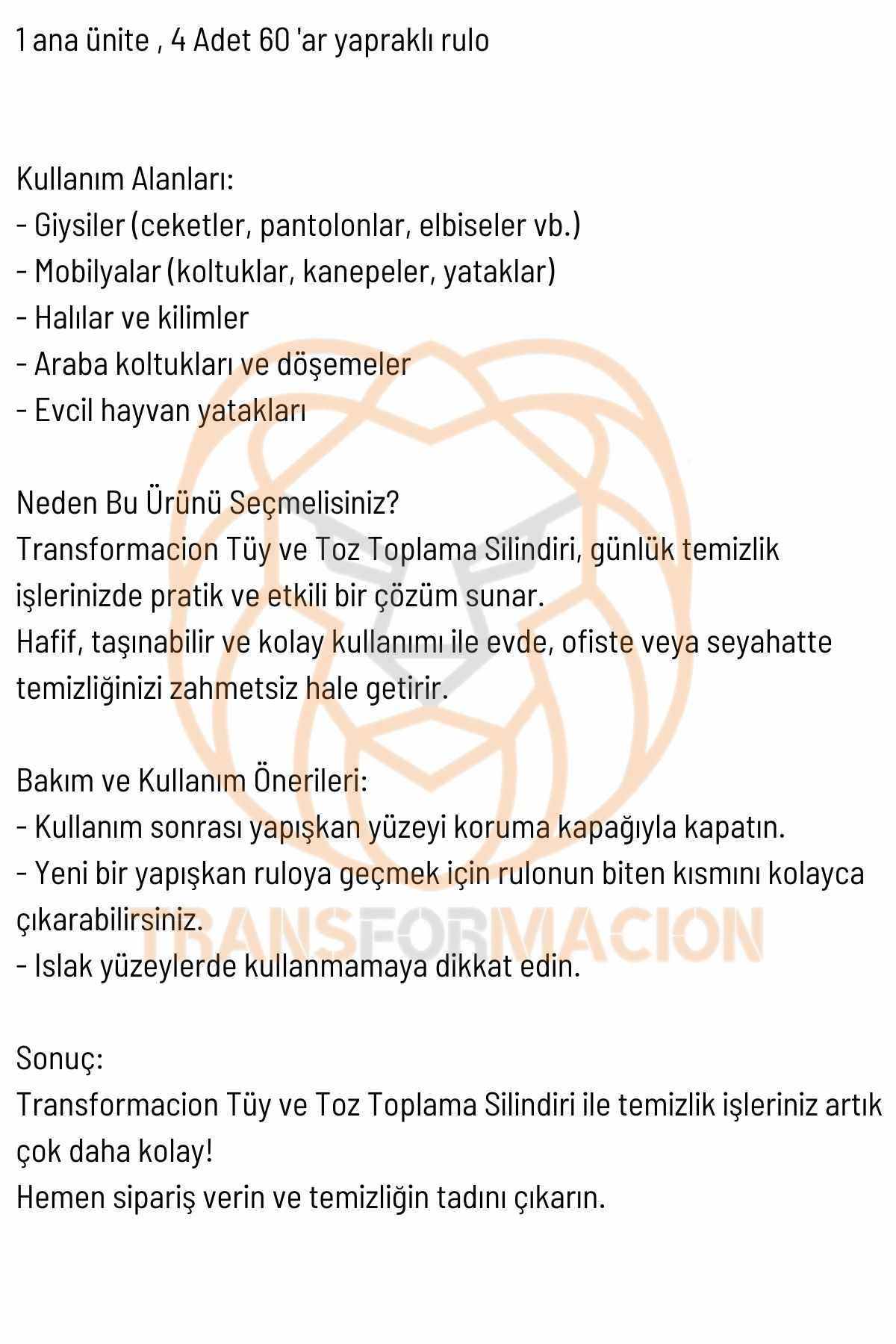 Tüy Alıcı Rulo Tüy Toplayıcı 240 Yaprak 4 Top 721108