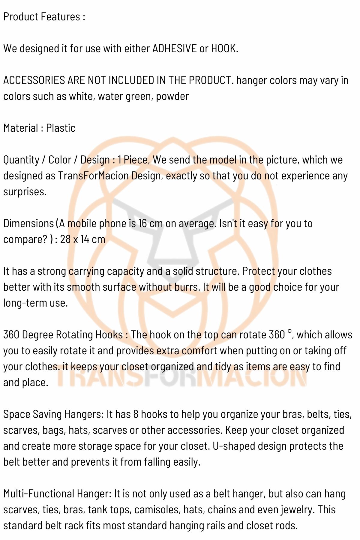 TransForMacion Sütyen Askısı Dolap İçi Şal Kravat Kemer Çanta Askısı 721119