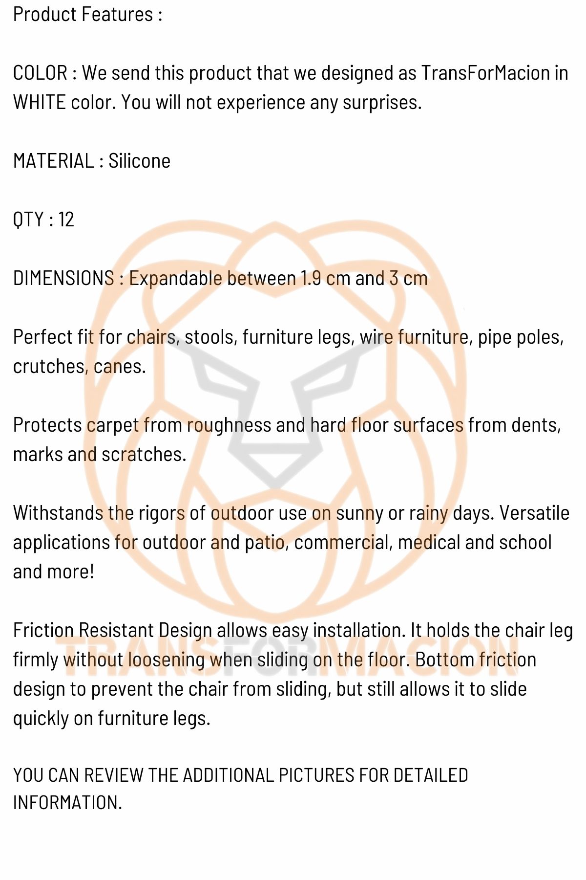 Masa ve Sandalye Ayak Koruyucu Silikon Zemin Koruyucu BEYAZ 12 ADET 721128