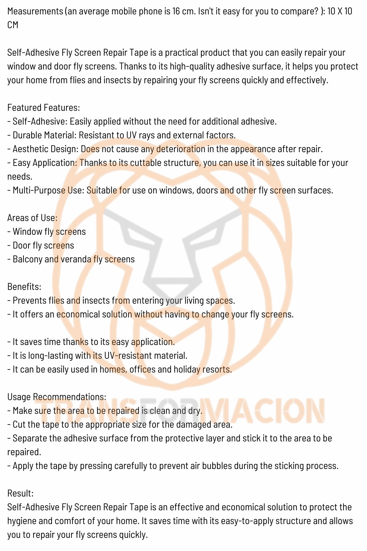 Sineklik Tamir Bandı 10 ADET 10 x 10 cm 721138