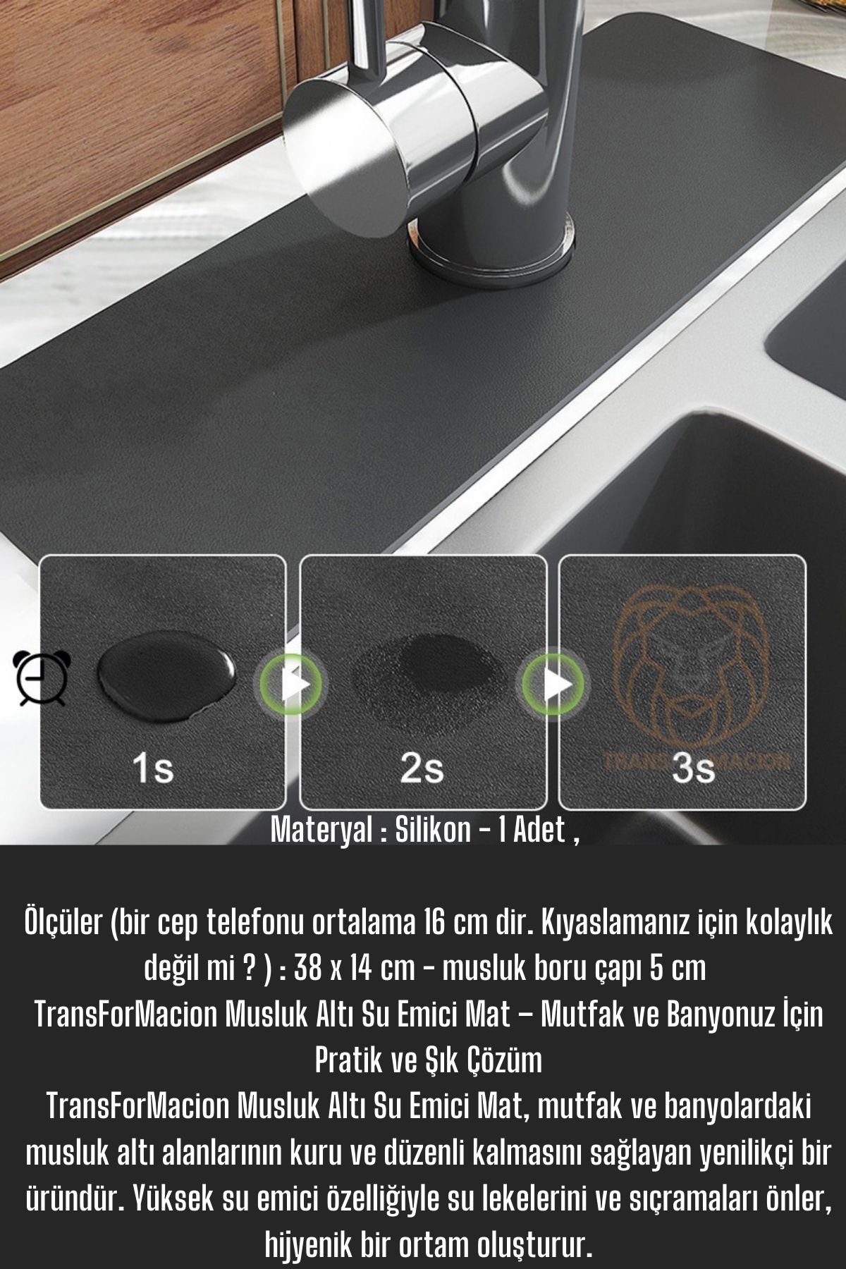 Su Emici Lavabo Matı Hızlı Emen Musluk Matı 721156