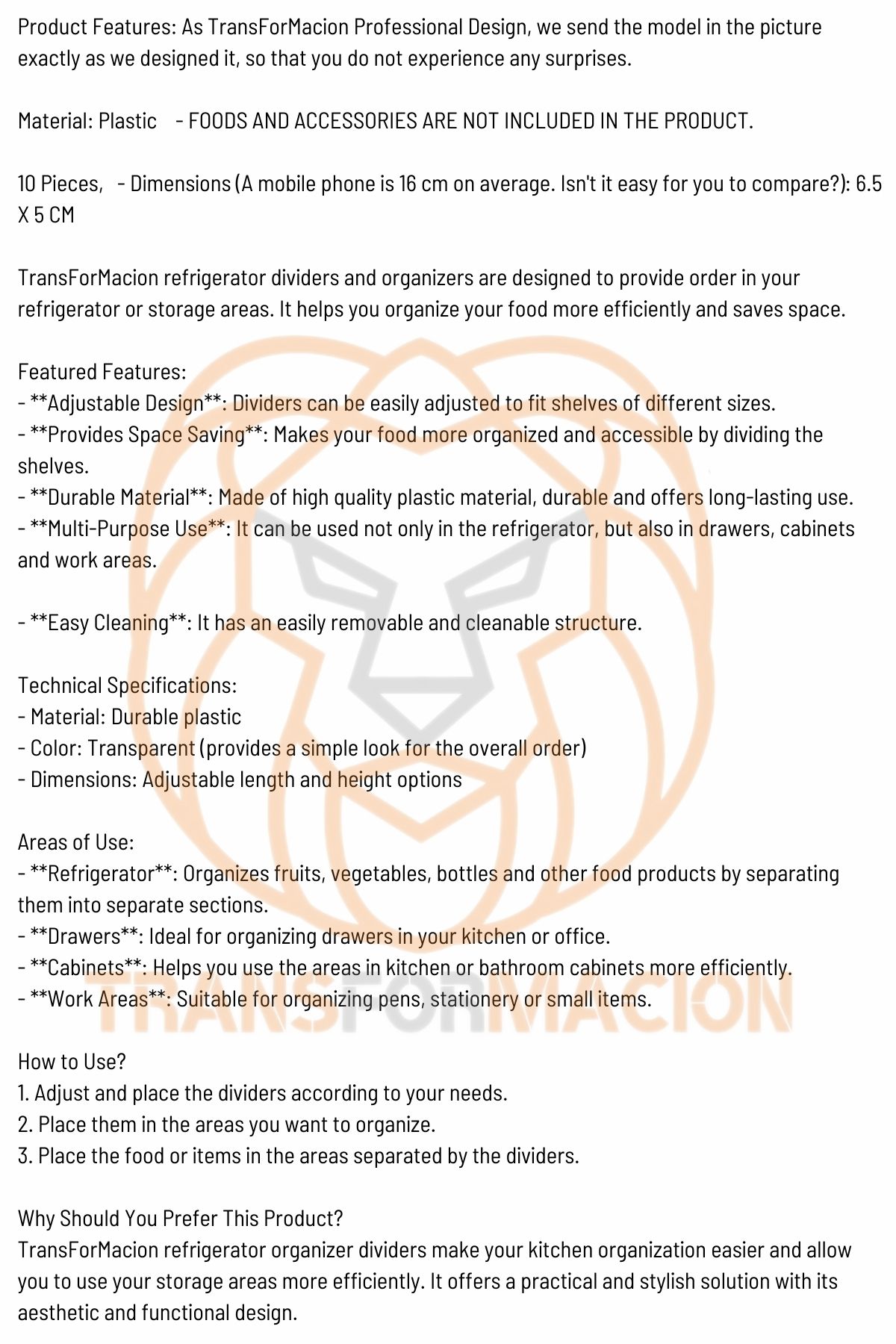 Transformacion Buzdolabı Raf Ayırıcı Organizer Dönüştürücü 10 Adet   721159