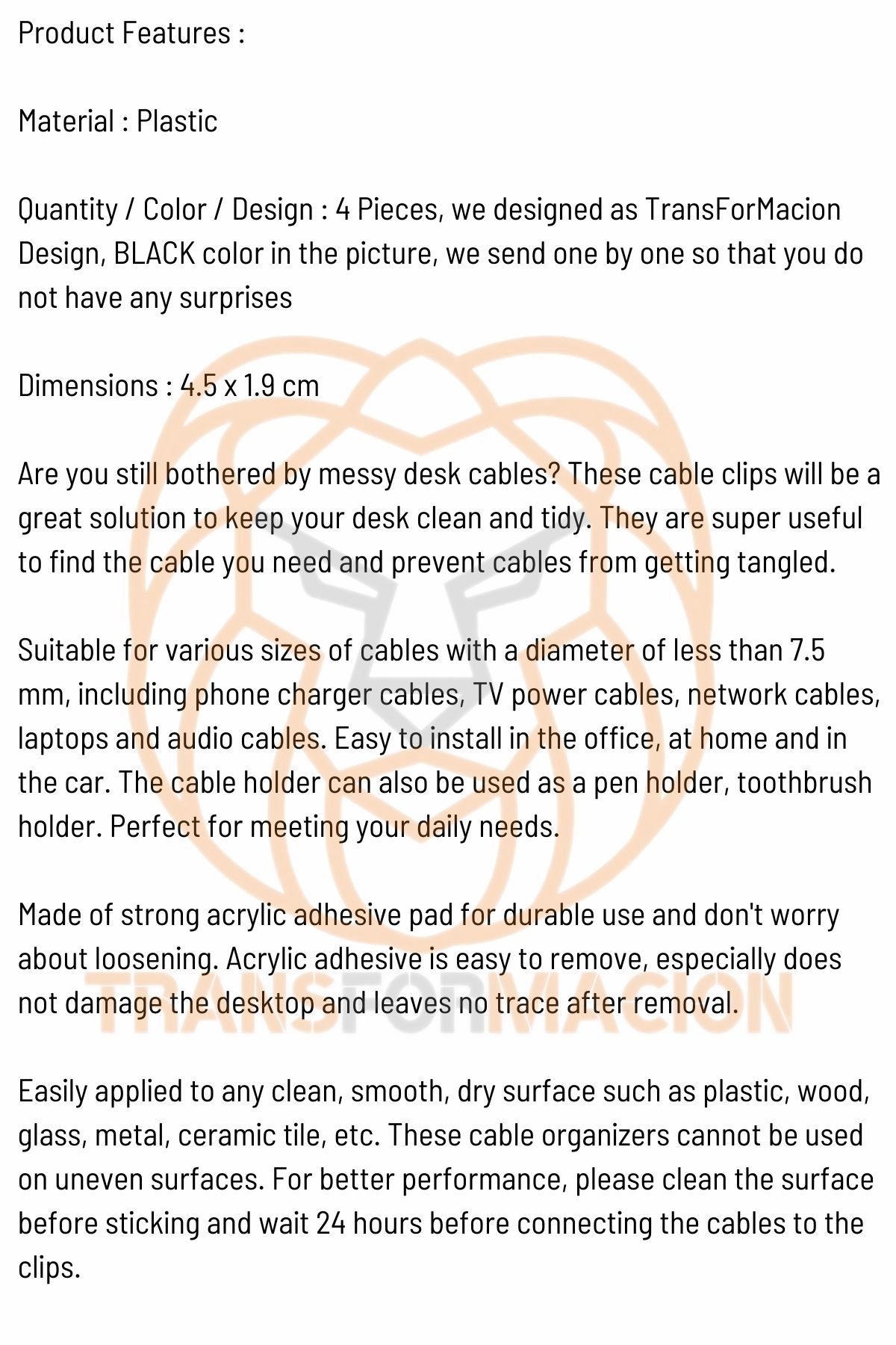 Yapışkanlı Kablo Düzenleyici Klips 4 ADET 721160