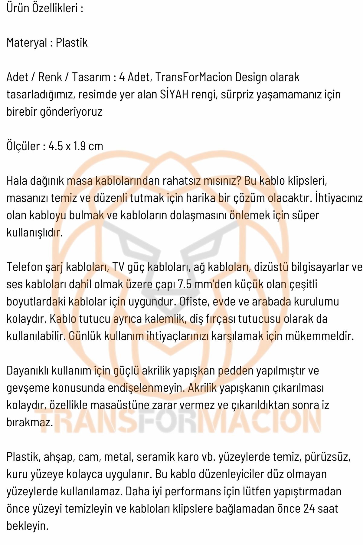 Yapışkanlı Kablo Düzenleyici Klips 4 ADET 721160