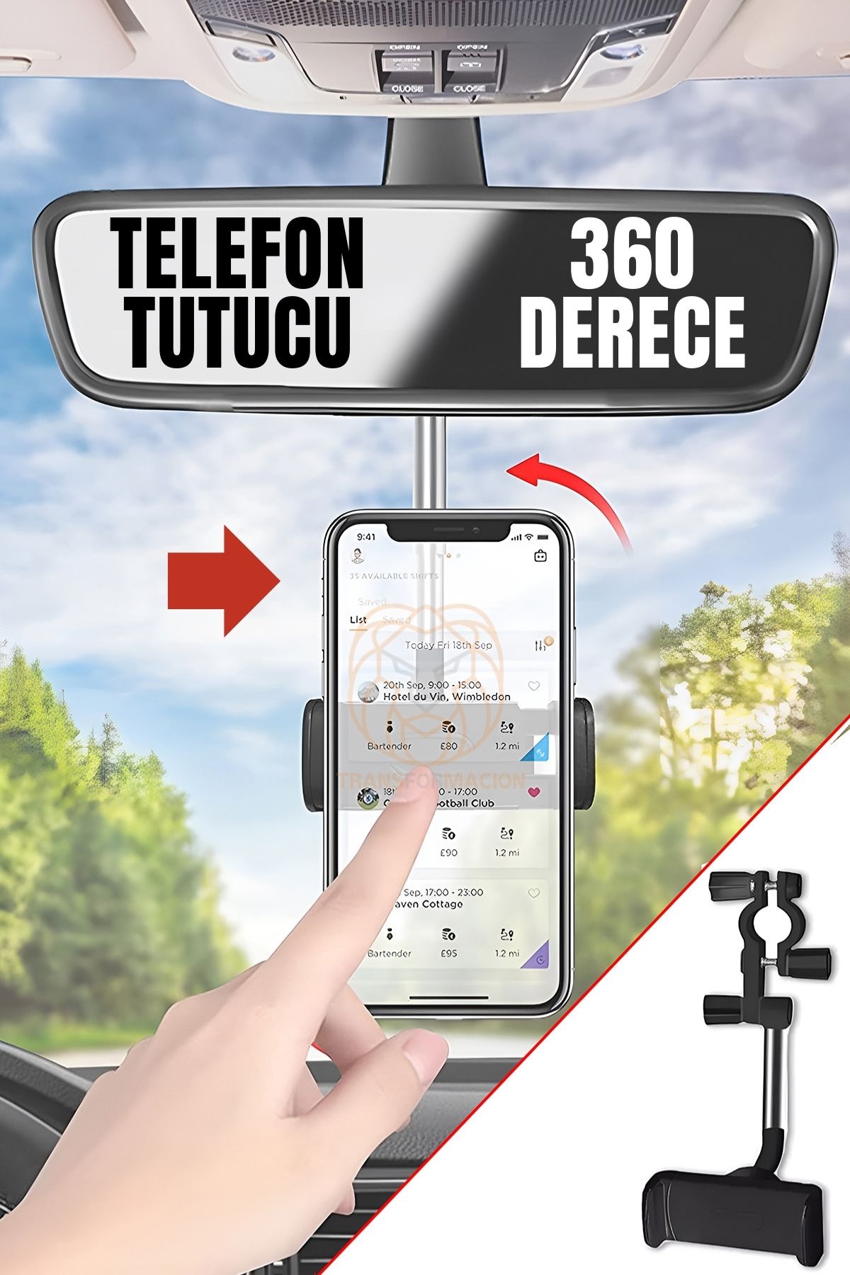 ModaCar Aynaya Takılan Telefon Tutucu Gizlenebilir 360 Derece 