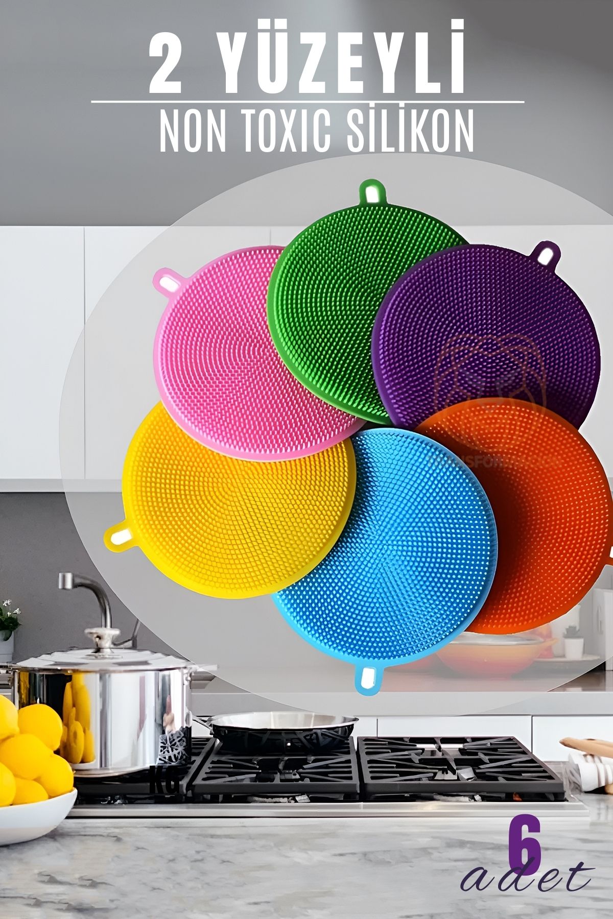 ModaCar 2 Yüzeyli Silikon Bulaşık Pedi 6 ADET 