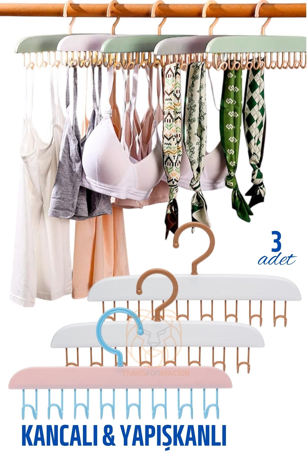ModaCar 3 LÜ Sütyen Askısı Dolap İçi Şal Kravat Kemer Çanta Askısı 