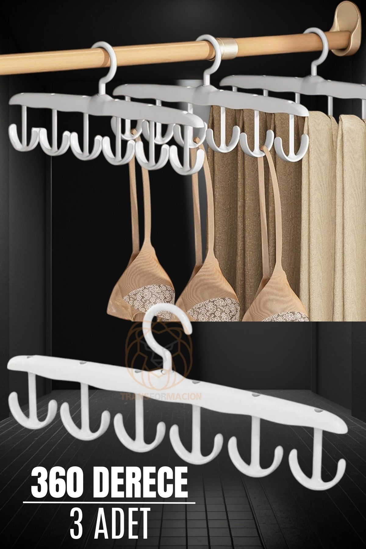 ModaCar 3 LÜ Sütyen Askısı Dolap İçi Şal Kravat Kemer Çanta Askısı 