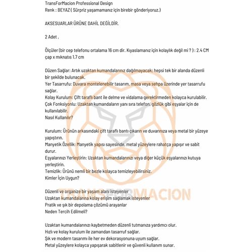 Transformacion Mıknatıslı Çok Amaçlı Kumanda Telefon Tutucu 2 ADET 721182