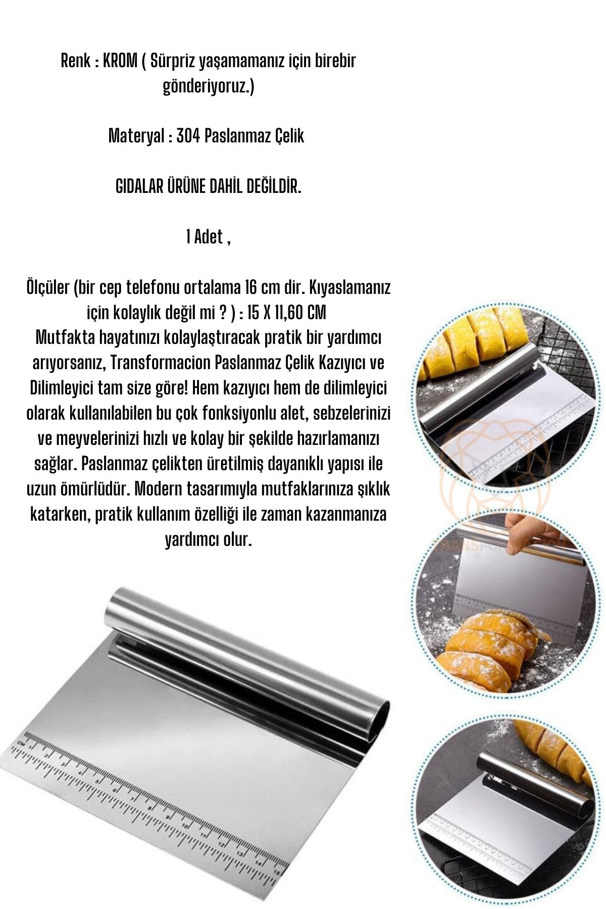 Hamur Kesici Spatula Profesyonel 304 Paslanmaz Çelik 721183