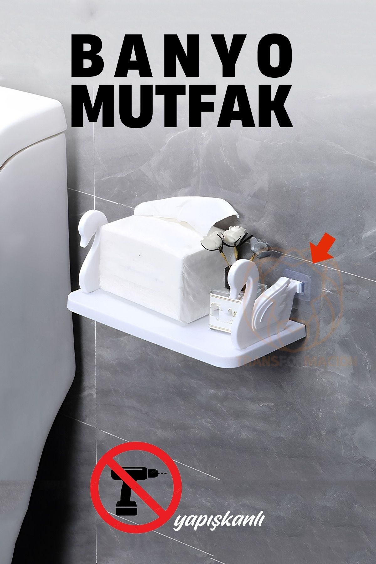 ModaCar Kuğu Tasarımlı Banyo Mutfak Rafı Kendinden Yapışkanlı 