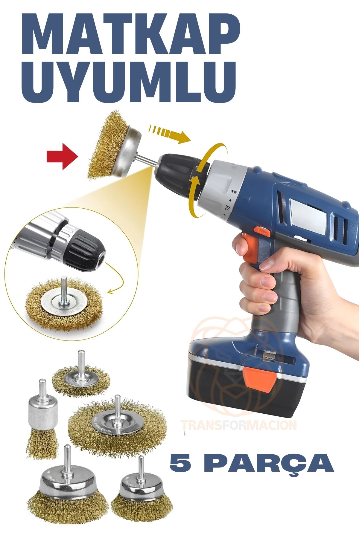 Matkap Uyumlu Saçaklı Pimli Tel Fıça Fırça Seti 1/4 inç 