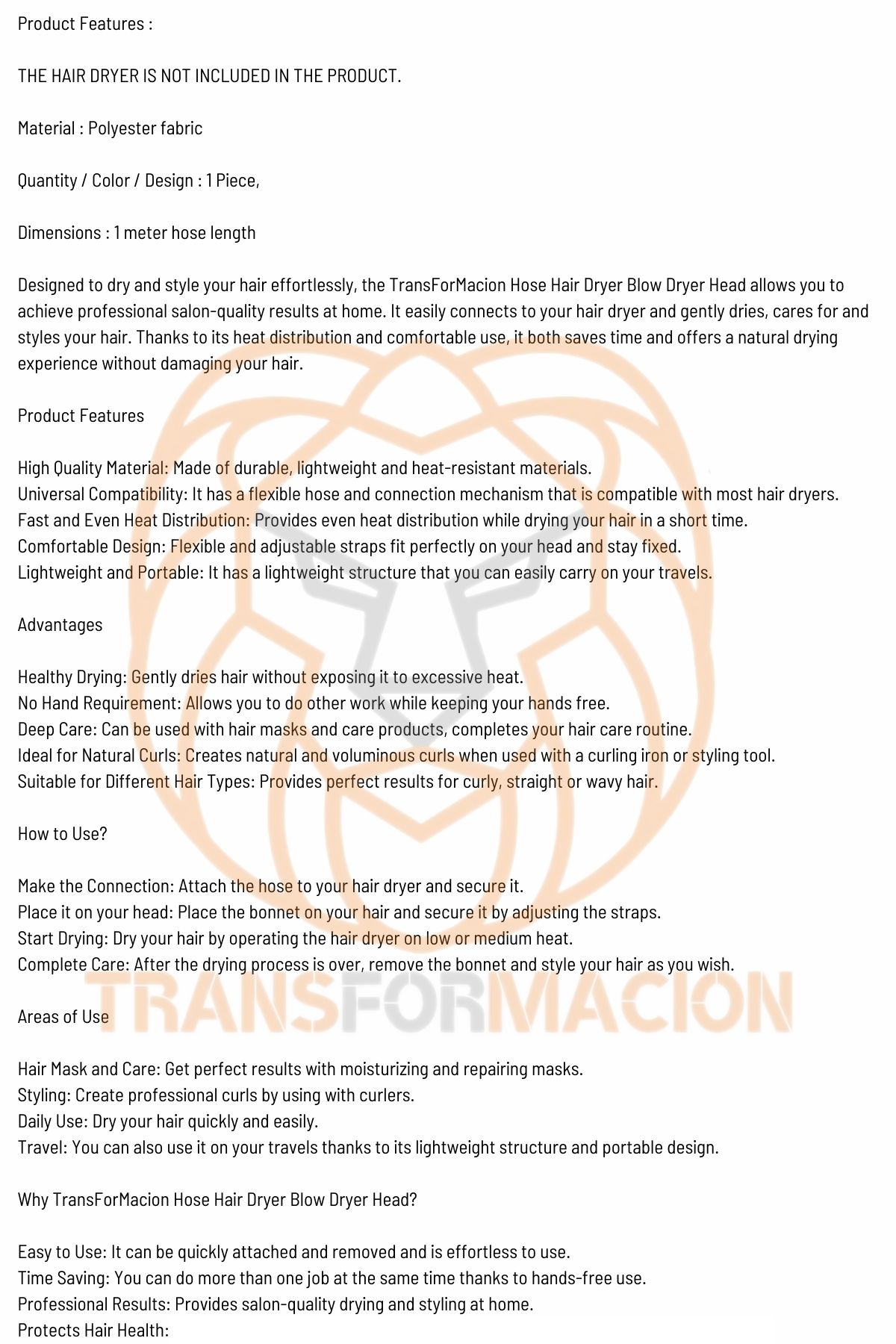 TransForMacion Hortumlu Saç Kurutma Fön Başlığı 721198