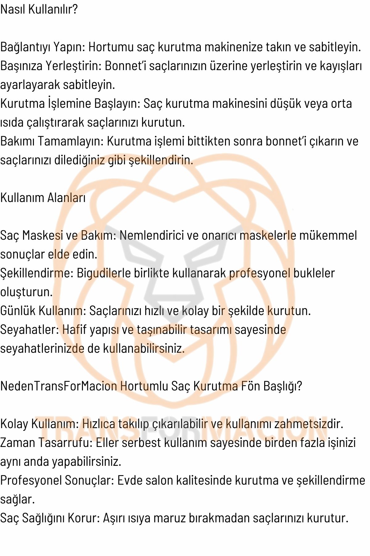 TransForMacion Hortumlu Saç Kurutma Fön Başlığı 721198