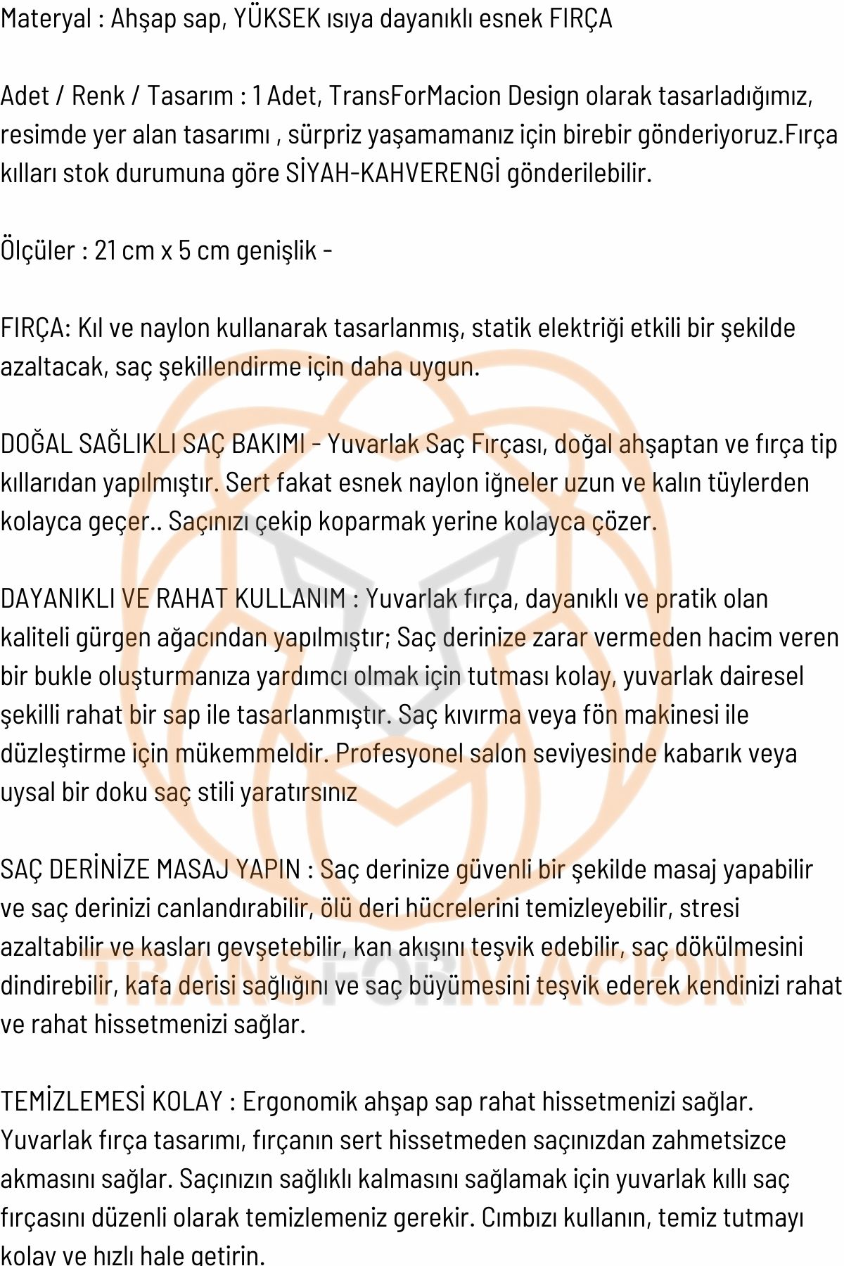 TransForMacion Fön Fırçası Ahşap Saplı Fön Ve Tarama Fırçası  721200