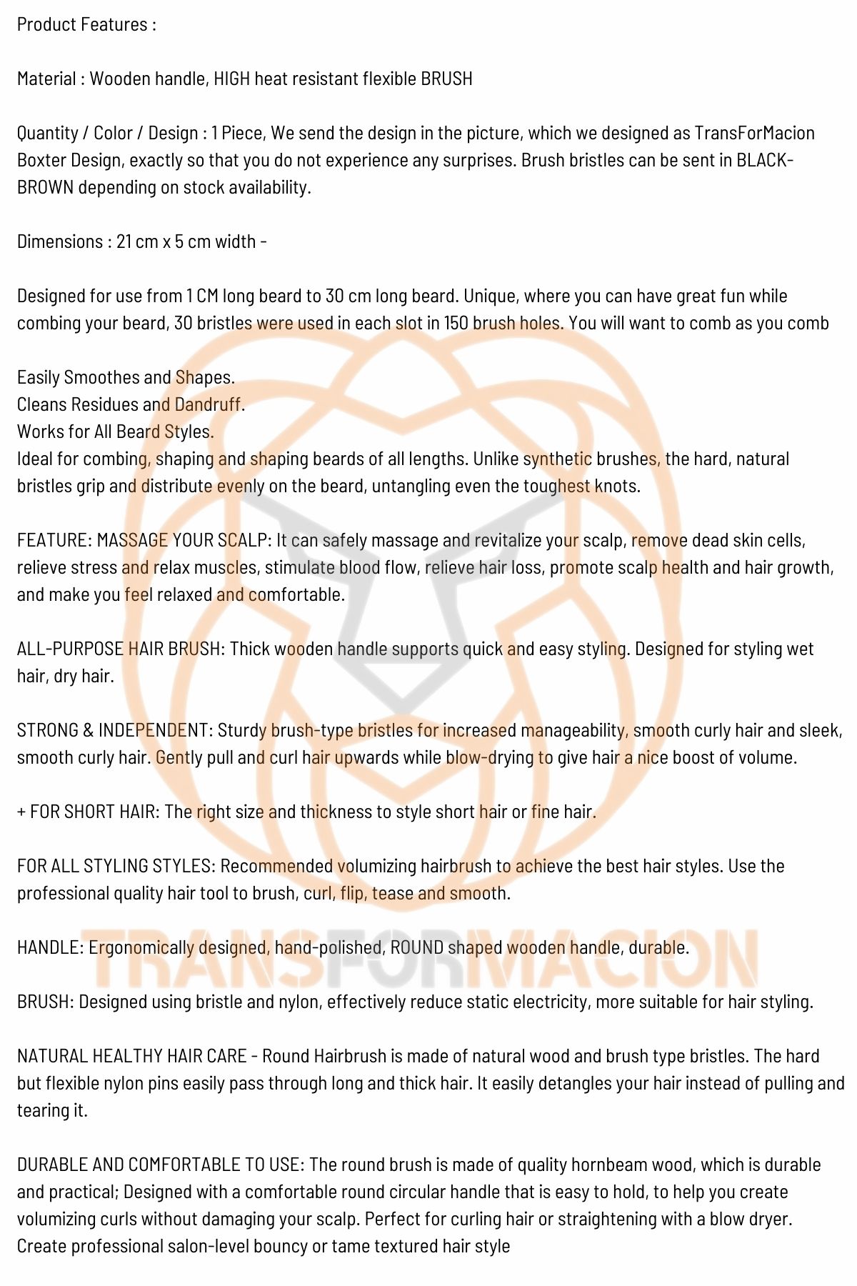 TransForMacion Sakal Fırçası Saç Fırçası ve Fön Fırçası Ahşap Saplı  721201