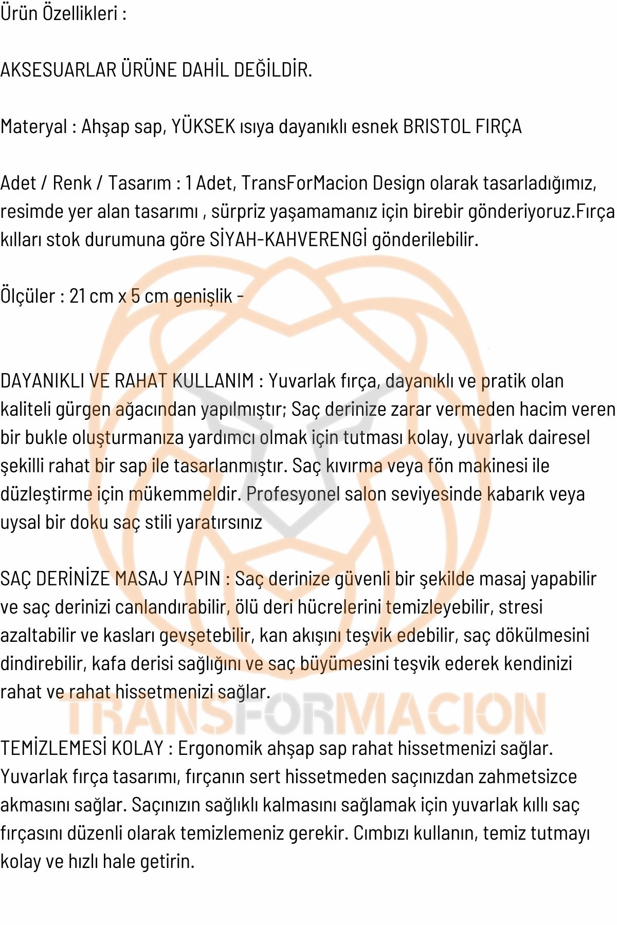 TransForMacion Fön Fırçası Ahşap Saplı Tarama Fırçası 721202 