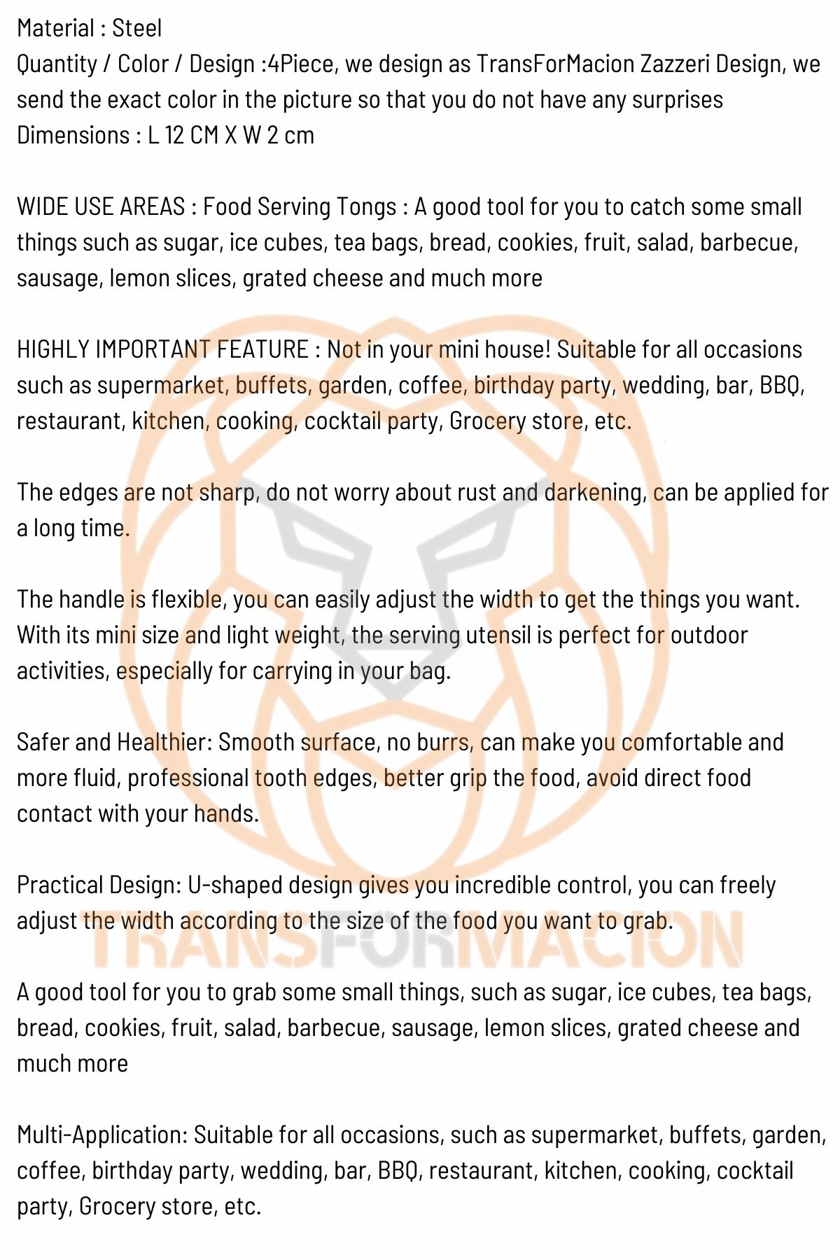 Şeker Maşası Paslanmaz Çelik 4 ADET 718702