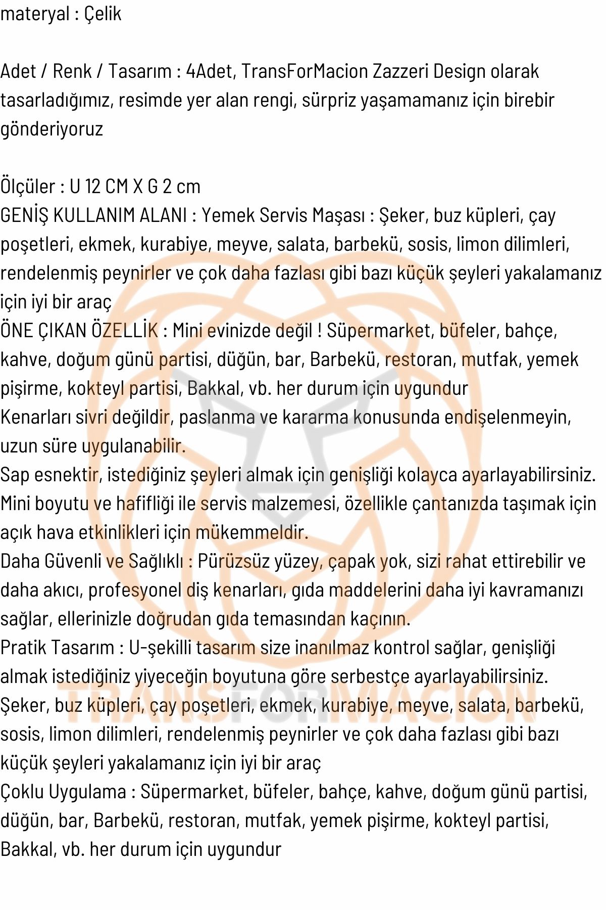 Şeker Maşası Paslanmaz Çelik 4 ADET 718702