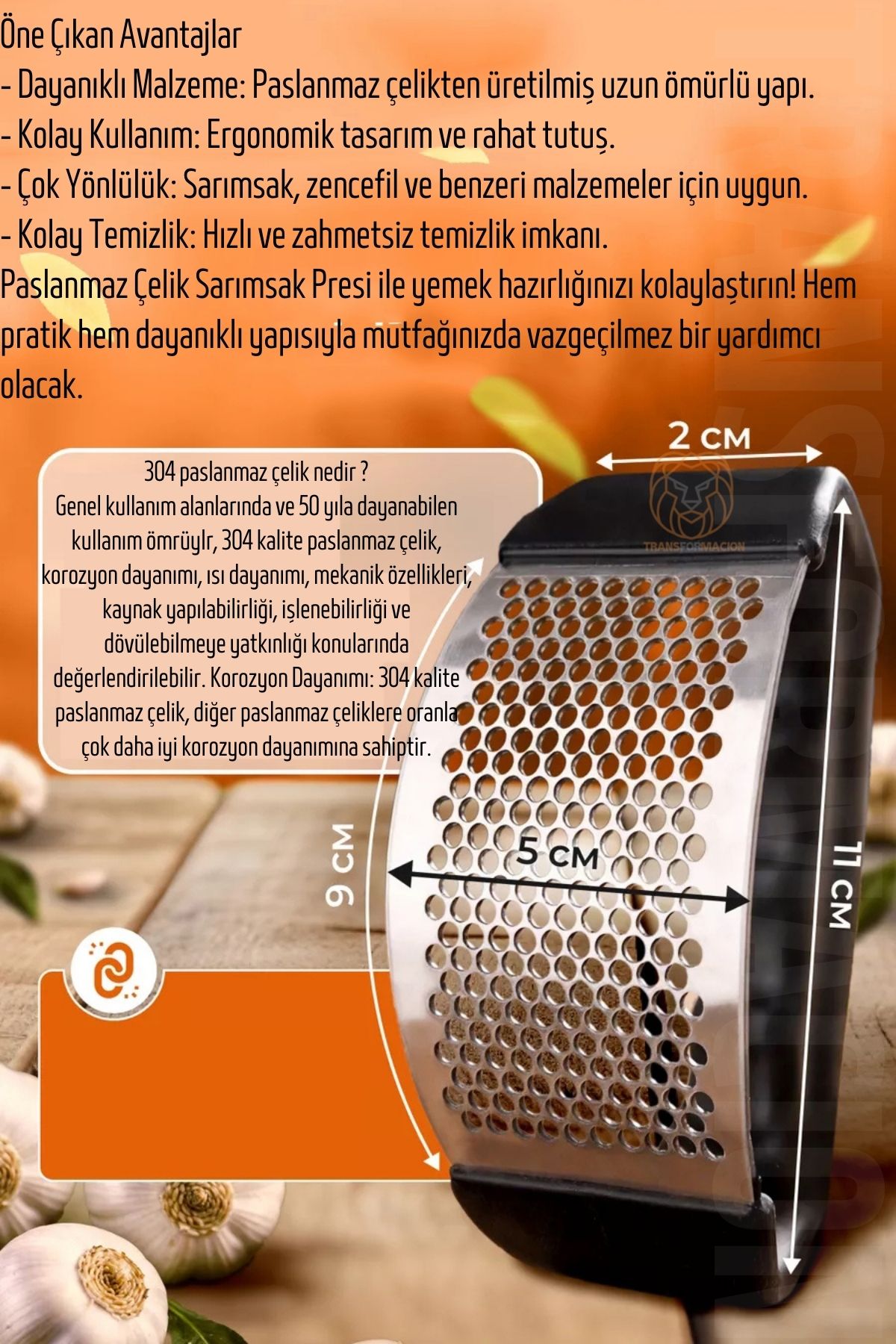 Sarımsak Ezici Zencefil Meyve Ezici 304 Paslanmaz Çelik 721211