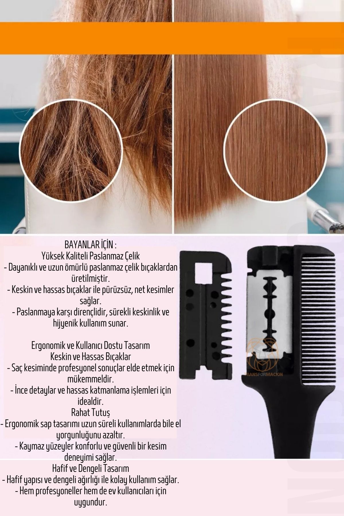 TransForMacion Jiletli Tarak Saç İnceltme Saç Kırığı İçin Jiletli Tarak Solingen Professional 721220
