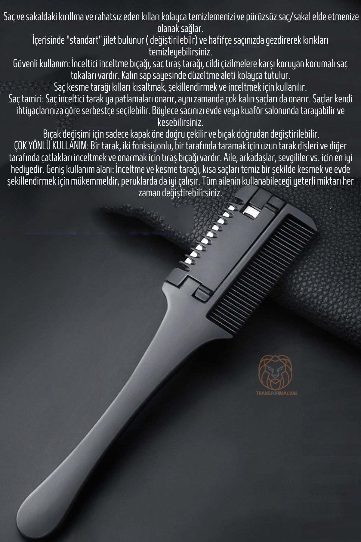 TransForMacion Jiletli Tarak Saç İnceltme Saç Kırığı İçin Jiletli Tarak Solingen Professional 721220