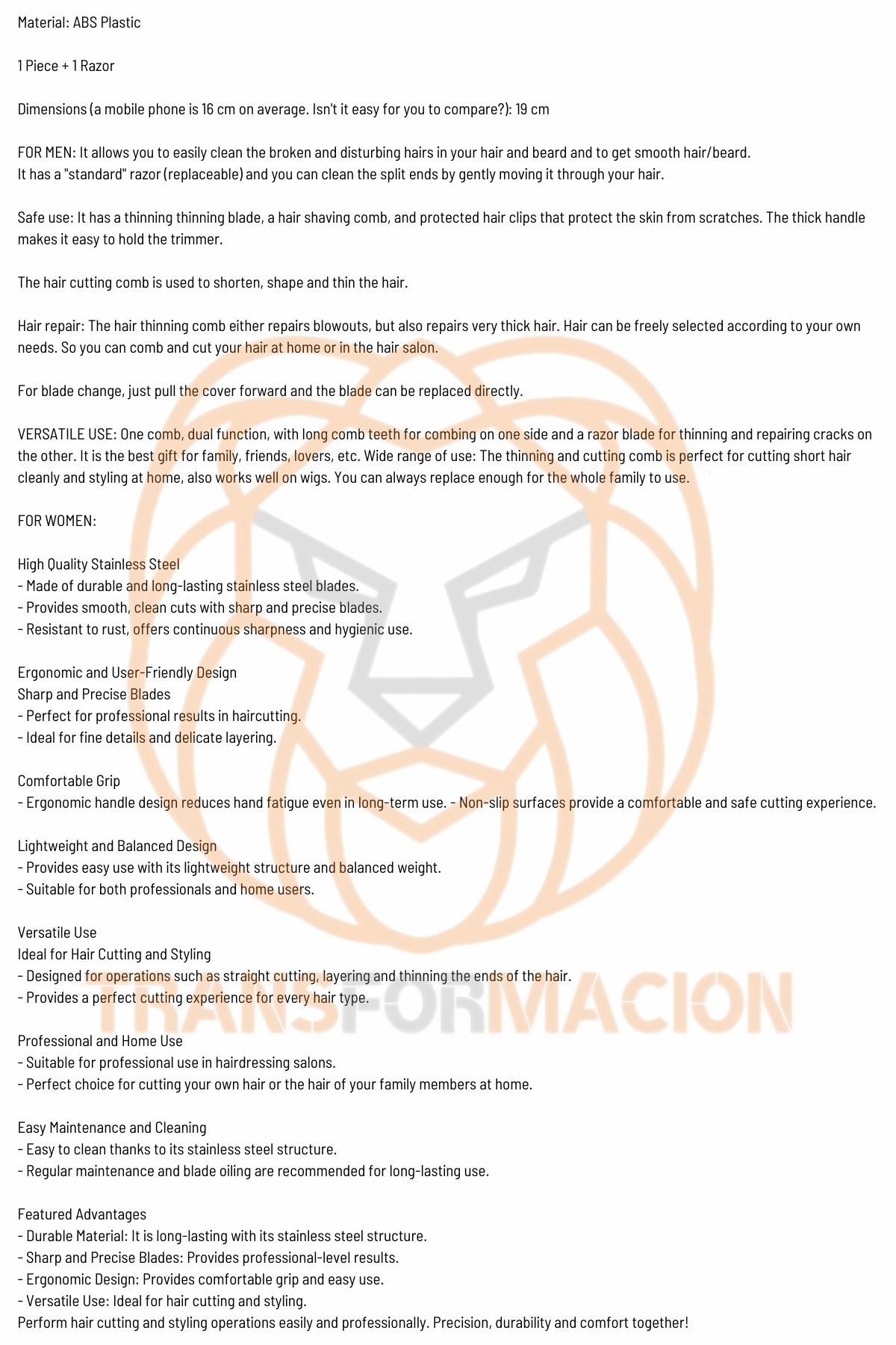 TransForMacion Jiletli Tarak Saç İnceltme Saç Kırığı İçin Jiletli Tarak Solingen Professional 721220