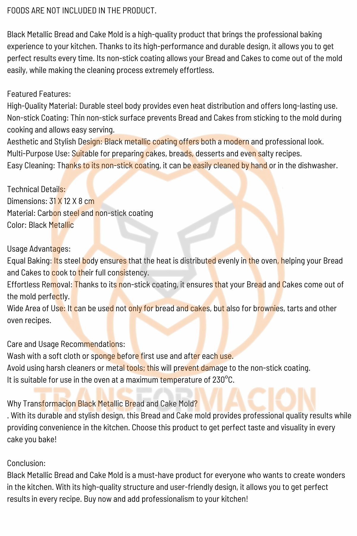 TransForMacion  Teflon Ekmek Pişirme Kalıbı Evde Ekmek Yapımı Kalıbı 31 CM 2 adet 719575