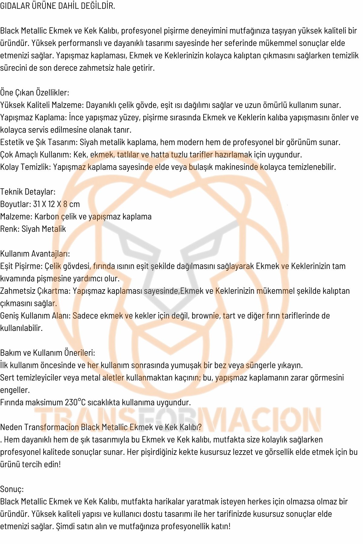 TransForMacion  Teflon Ekmek Pişirme Kalıbı Evde Ekmek Yapımı Kalıbı 31 CM 2 adet 719575
