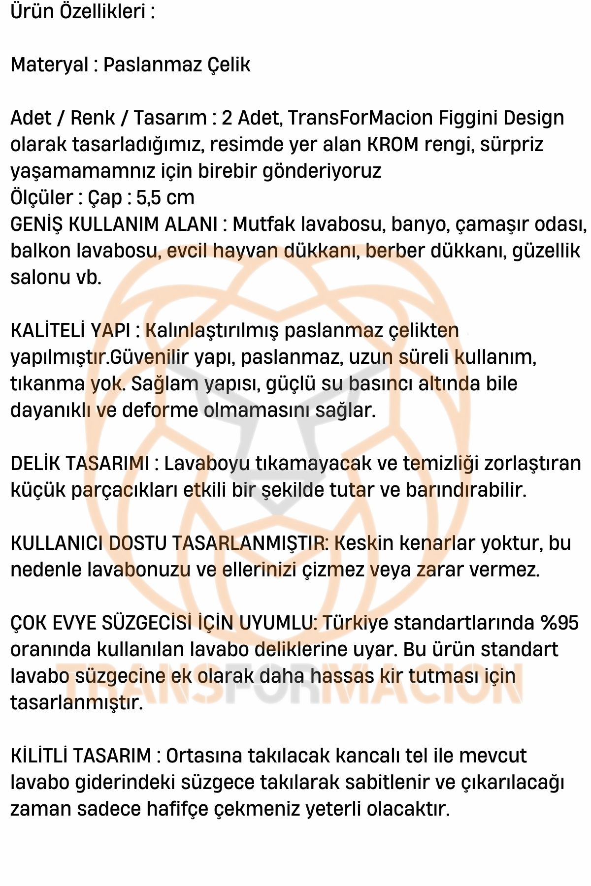 Kilitlenebilir Metal Lavabo Evye Süzgeci 2 ADET 721234